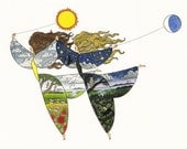 Night and Day Came Out To Play. Goddesses at play, a joyful Cosmos, grace, charm, a fine art print.