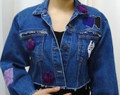 Upcycled Redesigned Denim Jacket - "Hearts and Flowers"