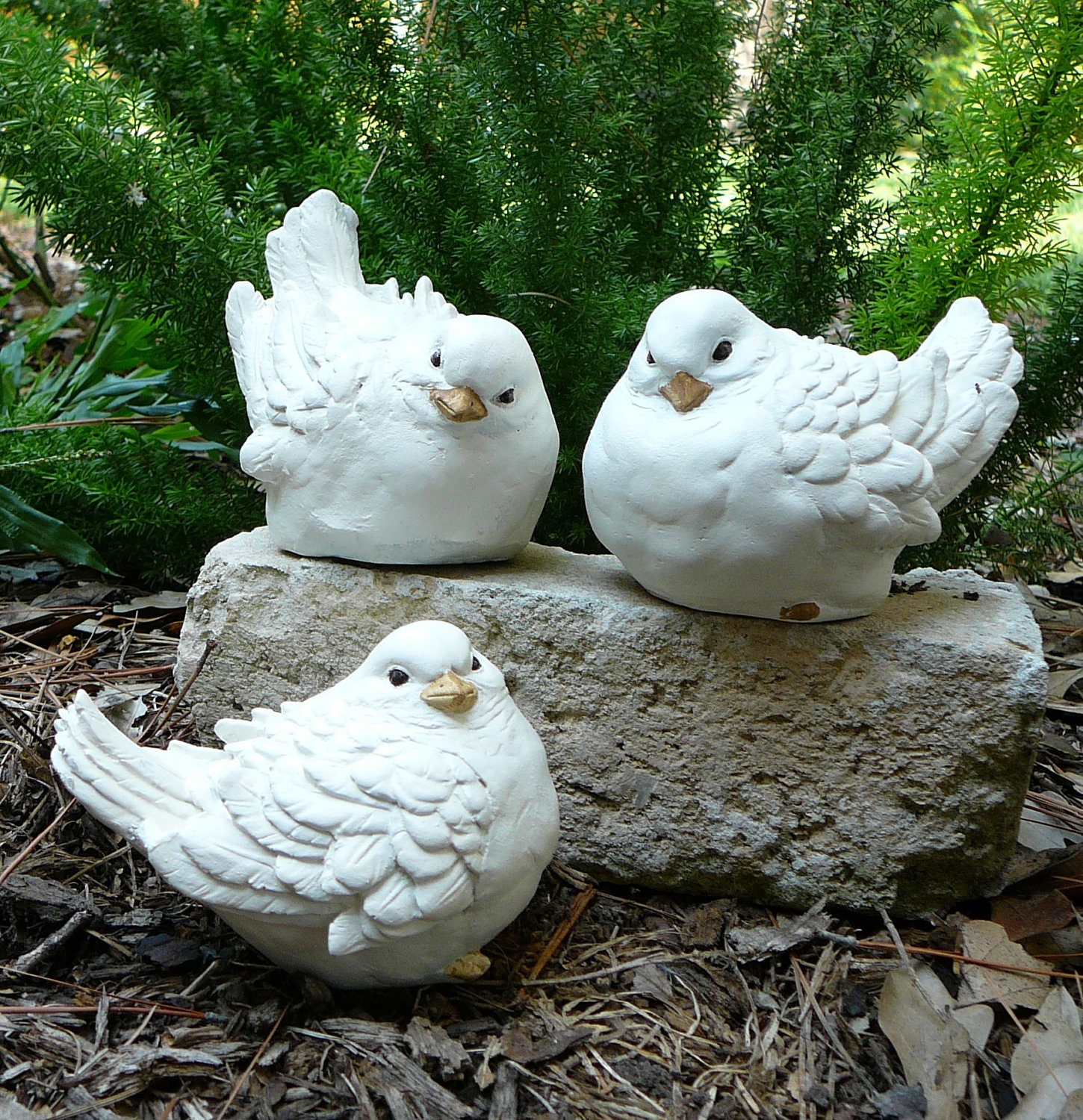 Trio Of Life Sized White Doves Cement By Harkcreationshouston