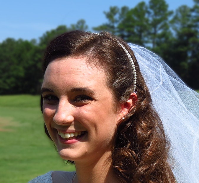 Pearl Bridal Headband, Wedding Headpiece, Silver Tone Tiara Circlet