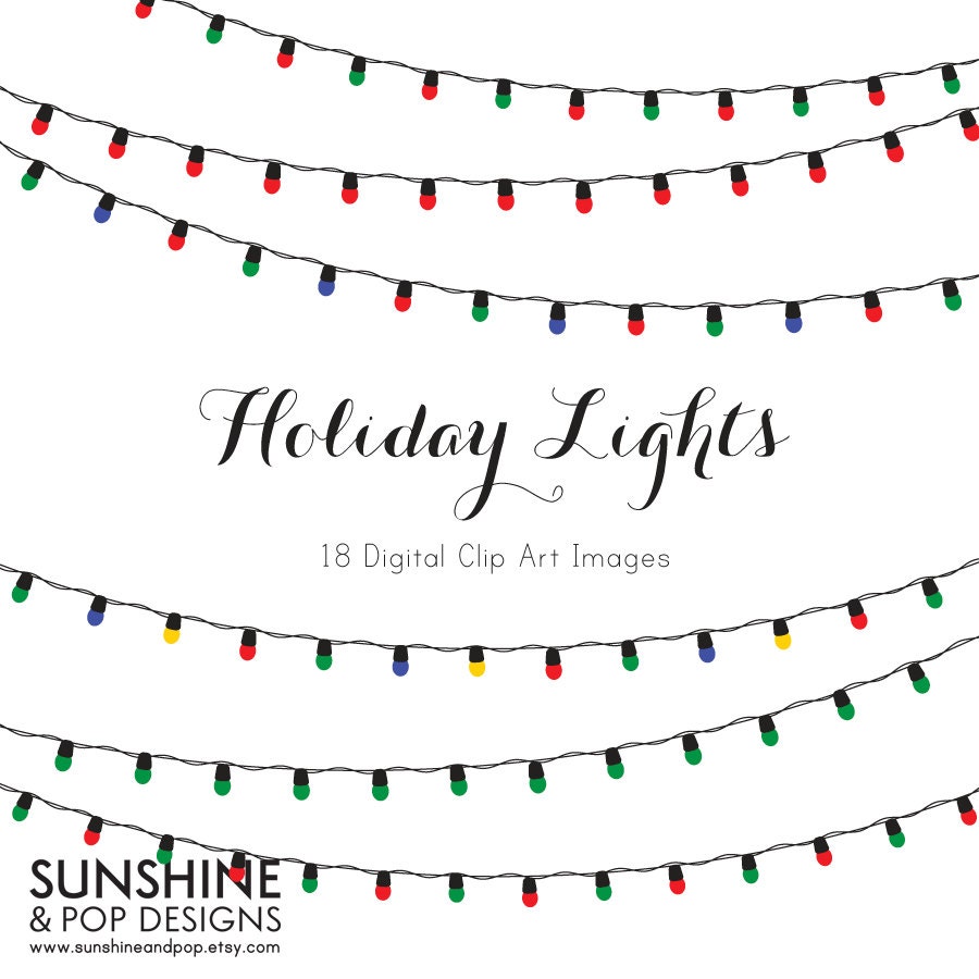 Instant Download - 18 Holiday Christmas Lights Digital Clip Art - elements holiday colorful clipart light strands Il_170x135