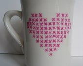 Cross stitch Heart Mug, Pink