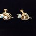 Vintage Pink & Blue Enamel Rose and Gold Tone, Clear Rhinestone Screw Back Earrings (MM1626)