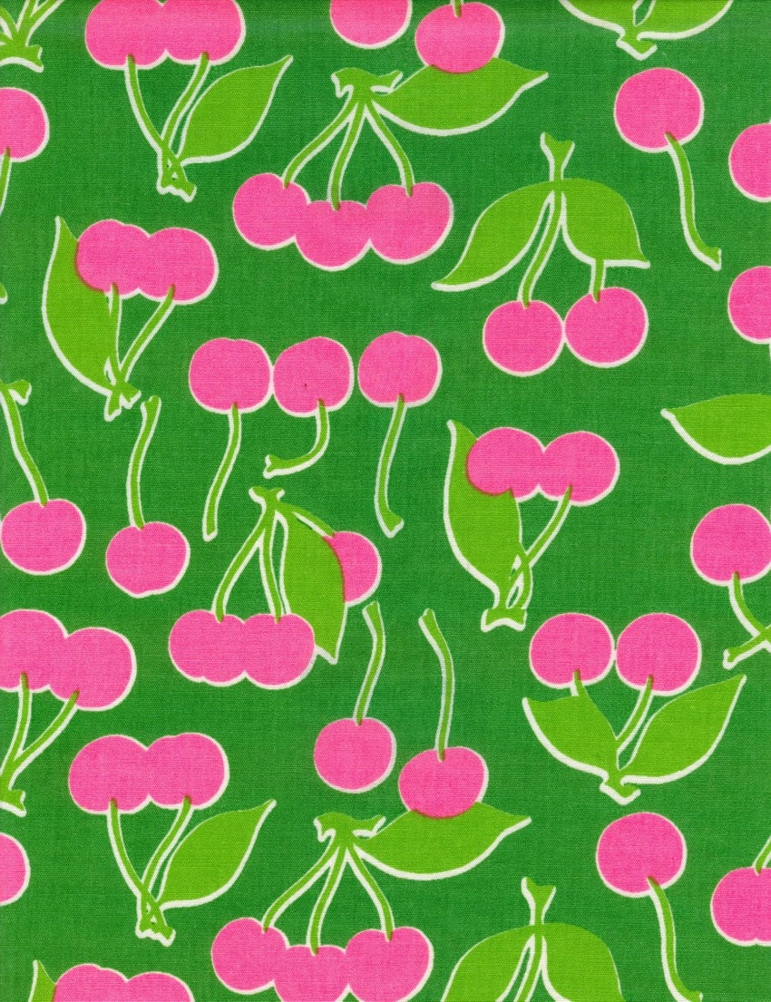 Vintage Cherry Pink and Green Fabric - 1 Yard