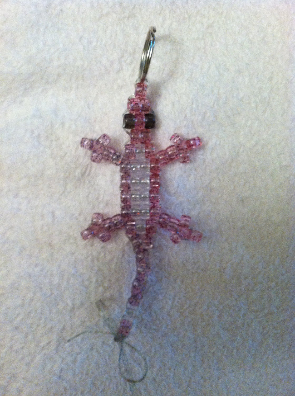 Unique Small "Lucky Lizard" with Clear, Pink, and Purple Sparkle Beads - Equal Opportunity Design