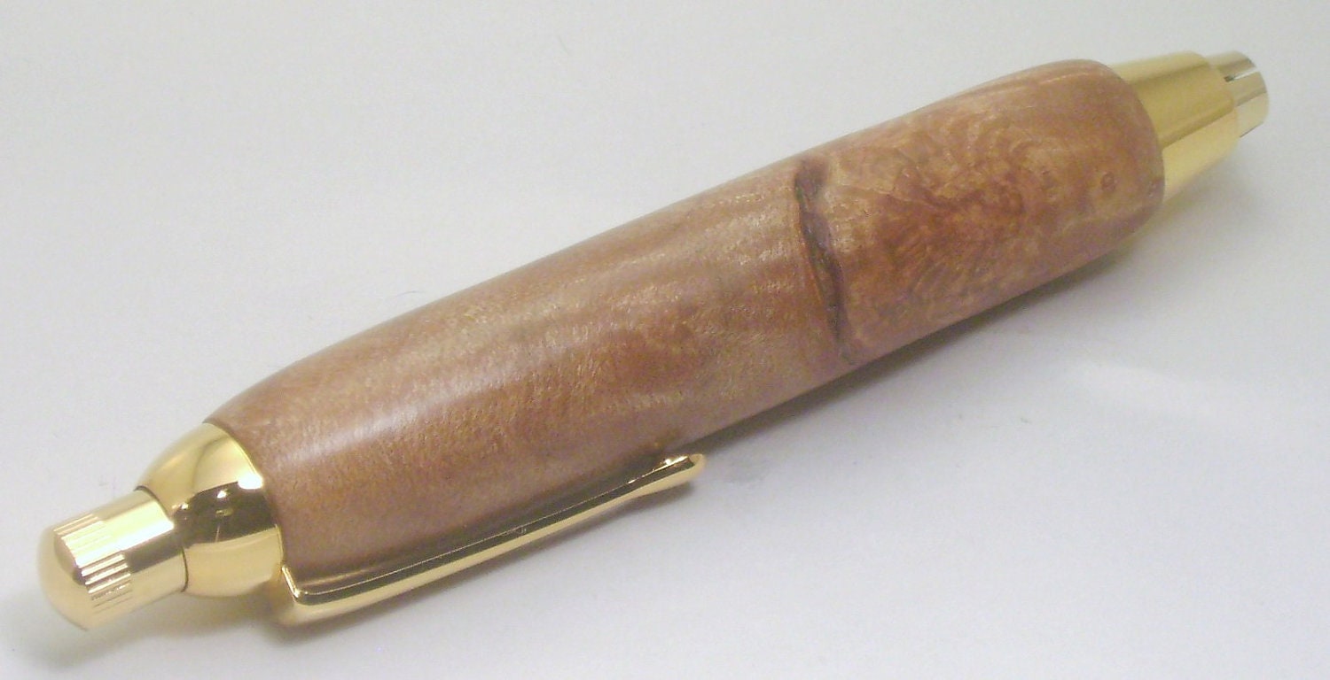 Hand Turned Artist Sketch Pencil Big Leaf Maple Burl Gold Finish 145