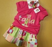 Custom Boutique Girls Twirl Skirt and Applique Birthday Tee, Birthday Outfit- Available Sizes 3mo-10