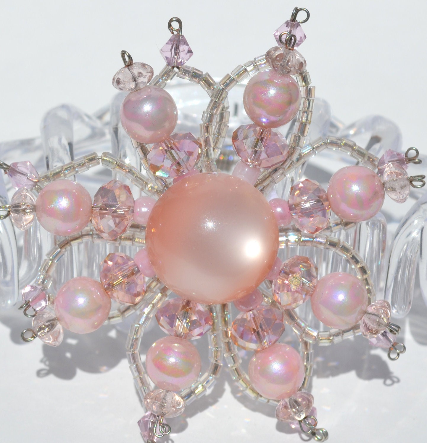 Hair Clip Pink Hair Accessory Floral Hair Clip Pink Beaded
