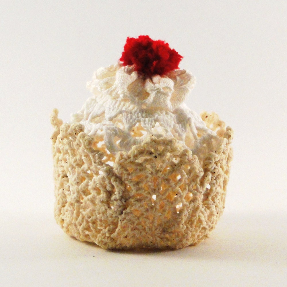 Lace Cupcake Trinket and Keepsake Box with Secret Compartment- Baked full of Whimsy and made with Lace, Doily & Cherry