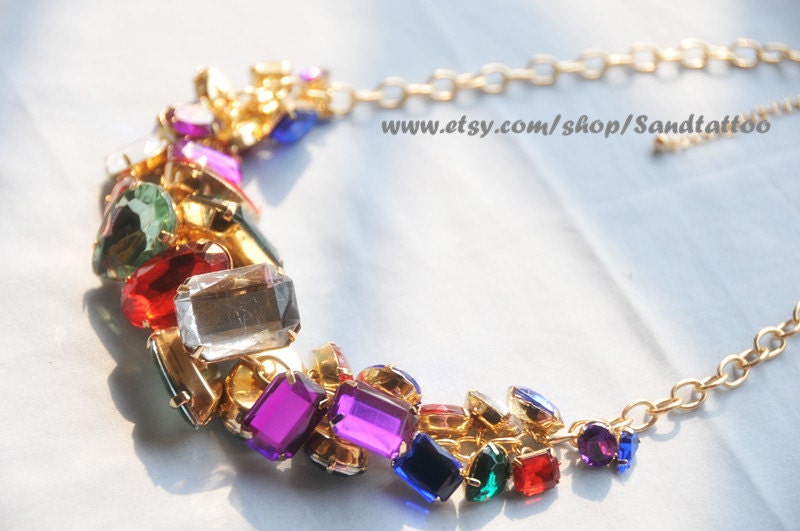 New- Sale- Big Size-Colorful-Rainbow-Bubble statement necklace Autumn Jewelry,Beaded Jewelry,Crystal Style Jewelry