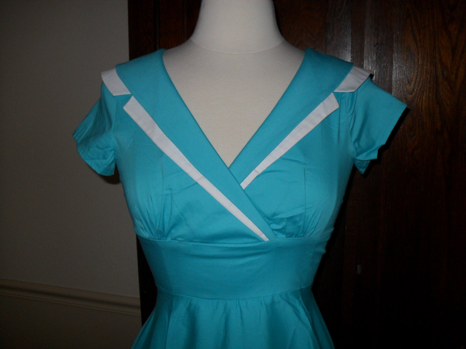 1940s 1950s Inspired Teal Full Swing Dress Size S Small