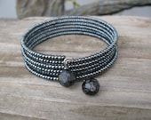 Black Silver Cuff Bracelet with Upcycled Charms, Eco-Friendly Jewelry, OOAK, Hematite, Gunmetal