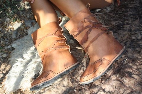 RawHide, (Size 36/37 US 4.5/5) funky mock moccasin style pull on boots with rough leather wrap.
