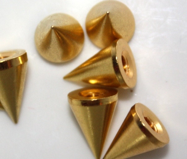 10 sets 3/8 inch(10mm) Tall Gold Cone Solid Brass Spikes Metal Spikes Punk Spikes Rivet Buttons Cloth Accessories Leather Crafts