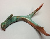 Deer Antler Shed - Painted Copper with Natural Aqua Patina - CustomAntlers