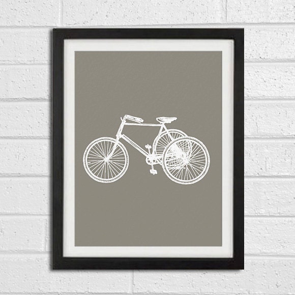 Bicycle Bike Vintage Wall Art Print -White and Grey - Home Decor Art Print 8x10