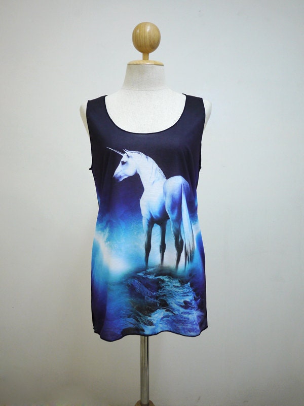 The Unicorn (Size M) : The Mythology Horse Animal T-shirt Tank Top Shirt Vest Women Sleeveless Singlet Color-Black T-Shirt