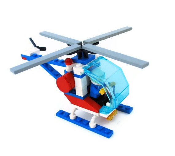 Vintage Lego Helicopter, Item 1974, Blue, White - vintagetoyshoppe