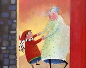 Red Riding Hood painting. Fairytale.