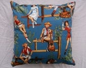 Decorative Cow Girl Pin Up Pillow Cushion Cover With Horses and Cactus Vintage Retro Design