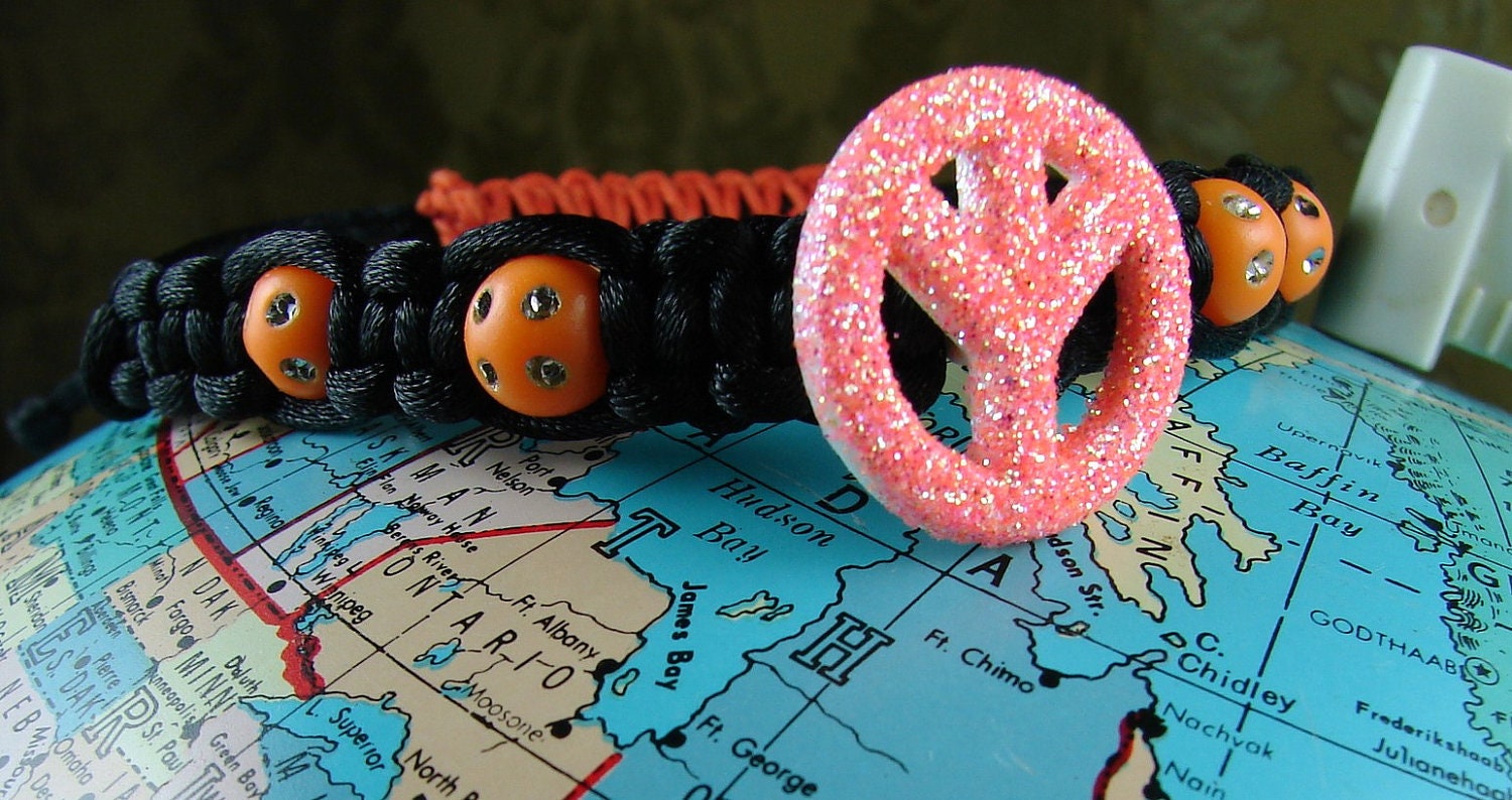 Orange Peace Sign Shamballa Bracelet - free shipping