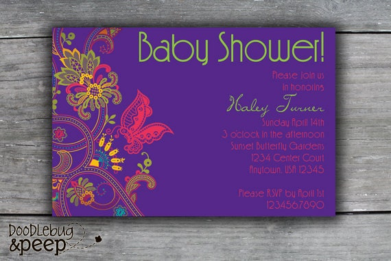 Butterfly Purple - Baby Shower Invitation - DIGITAL FILE