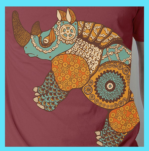 bicycle tshirt, Rhino tee,animal tshirt, africa tee, Red, Available S M L XL 2XL