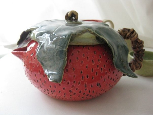 Handmade Ceramic Strawberry Teapot and Teacup Set
