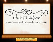 Love and Couple Return Address Rubber Stamp - With Hearts and Names - Personalized Gift -  - Style 1175