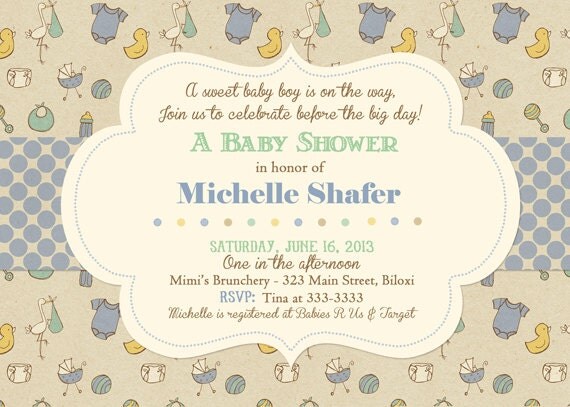Craft Paper Look Baby Boy Print Baby Shower Invitation - Printable Il_570xn