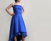 Starry night royal blue dress, short front and long back party dress in blue, prom dress - plot
