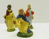 Italian Nativity Figurines 3 Wise Men - Clay Paper Composite - Vintage Mid Century