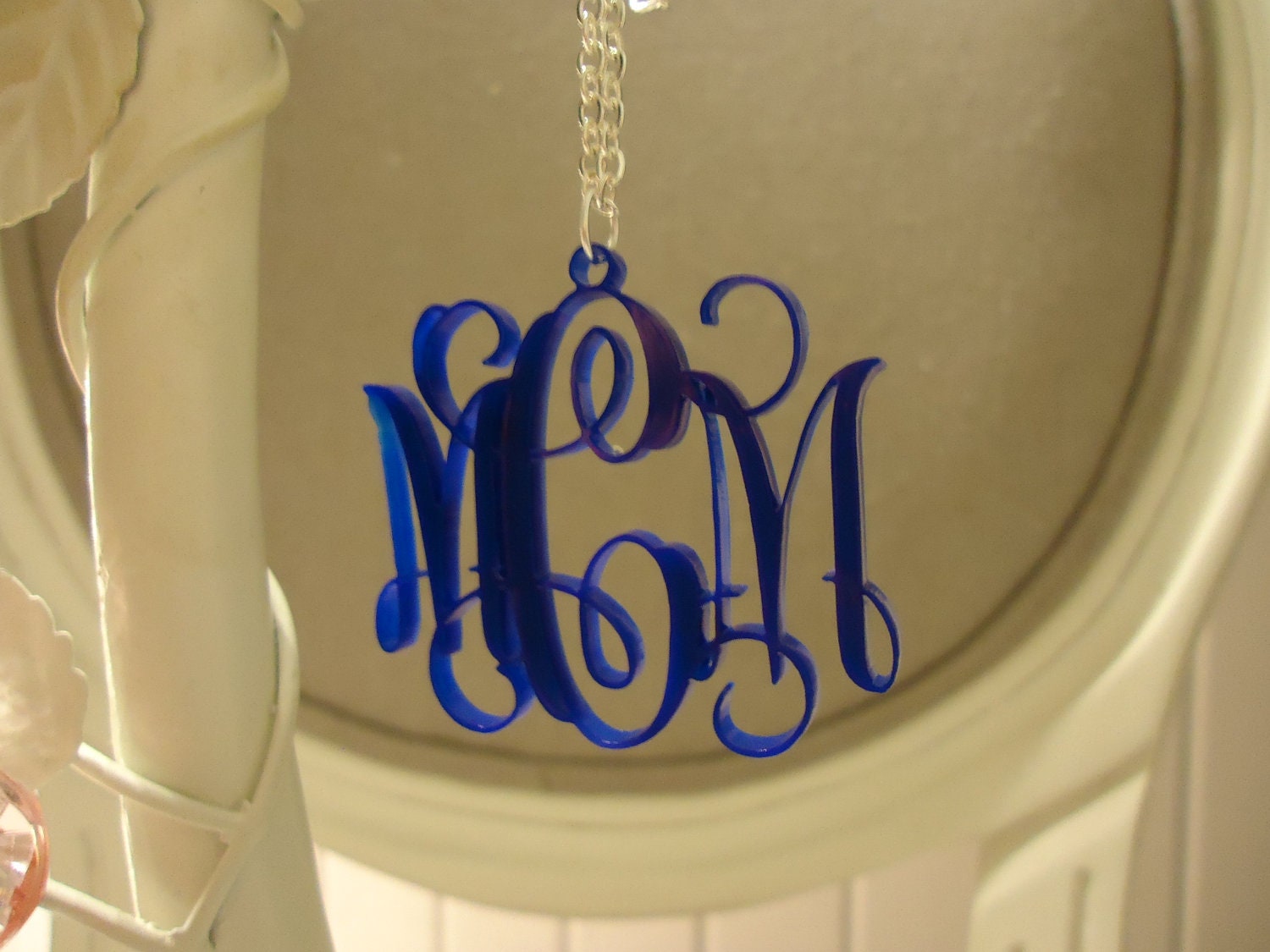 Acrylic Monogram Necklace Personalized Custom Pendant Vine Monogram Initials