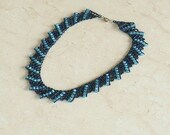 Netting Necklace, Iris Blue & Matte Blue, Beadwork, Handmade, Jewelry, Gift, Delicate Necklace,
