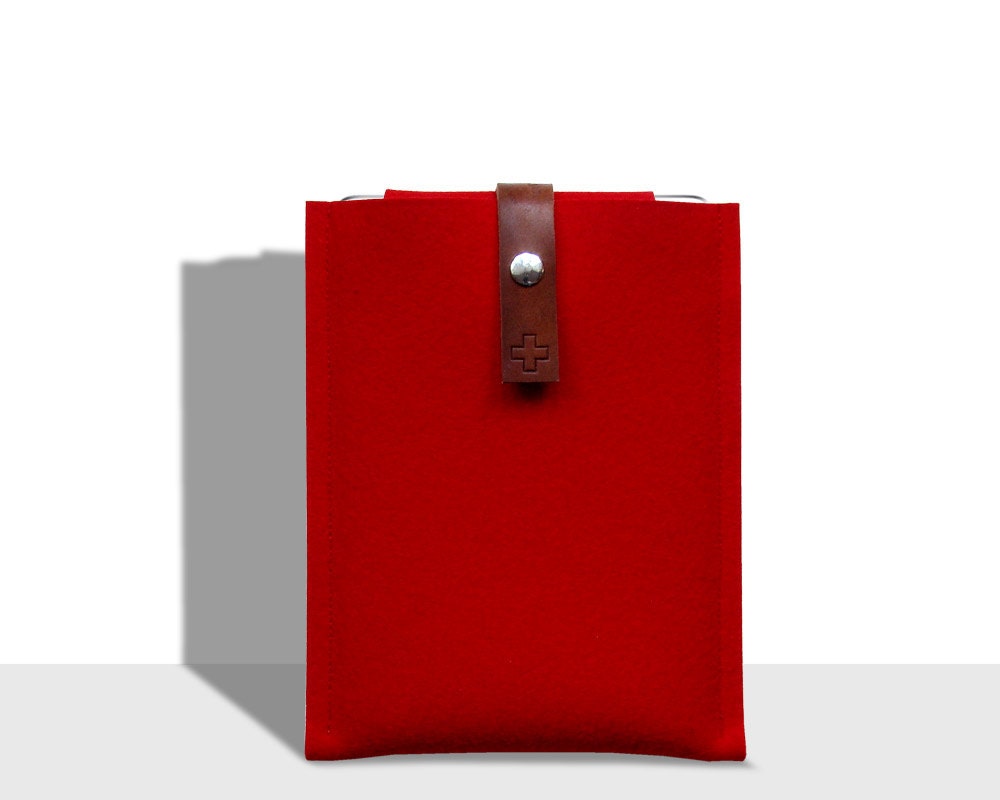 iPad MINI sleeve iPad mini case pure red wool felt leather strap, very protectiv, wrapped