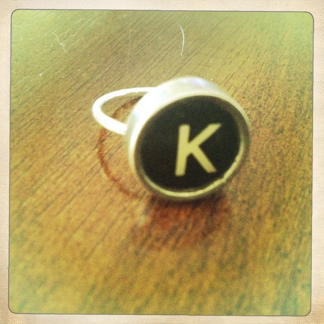 Letter K Typewriter key rings with sterling silver band - adjustable and stunningly unique