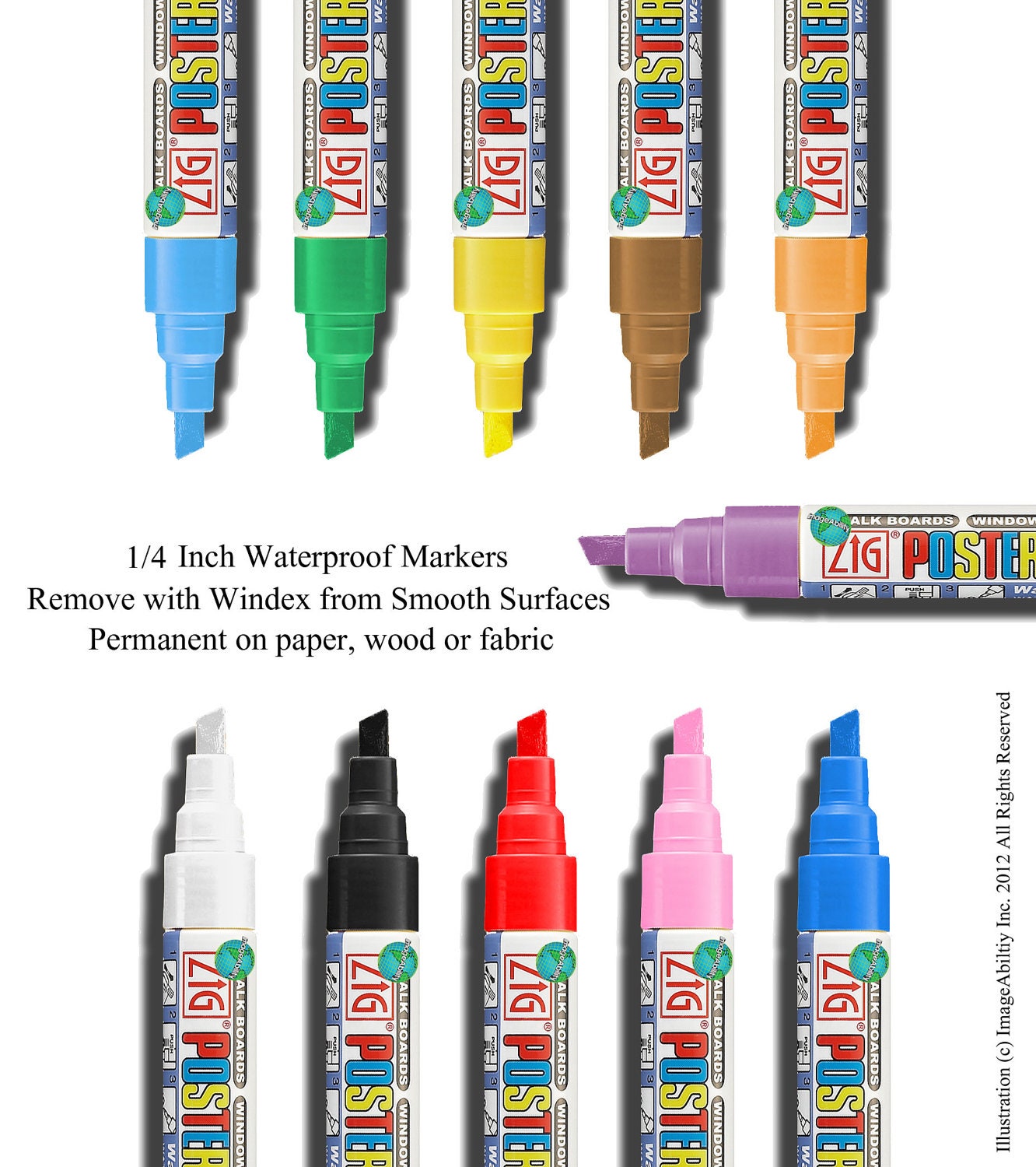 Chisel Tip Chalk Paint Marker Zig Posterman Big and Bold Waterproof  PMA-50 6mm 1/4 inch tip 21 Colors Primary, Fluorescent & Metallic