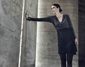high waist Pencil skirt , black skirt ,knee skirt,  asymetrical hem