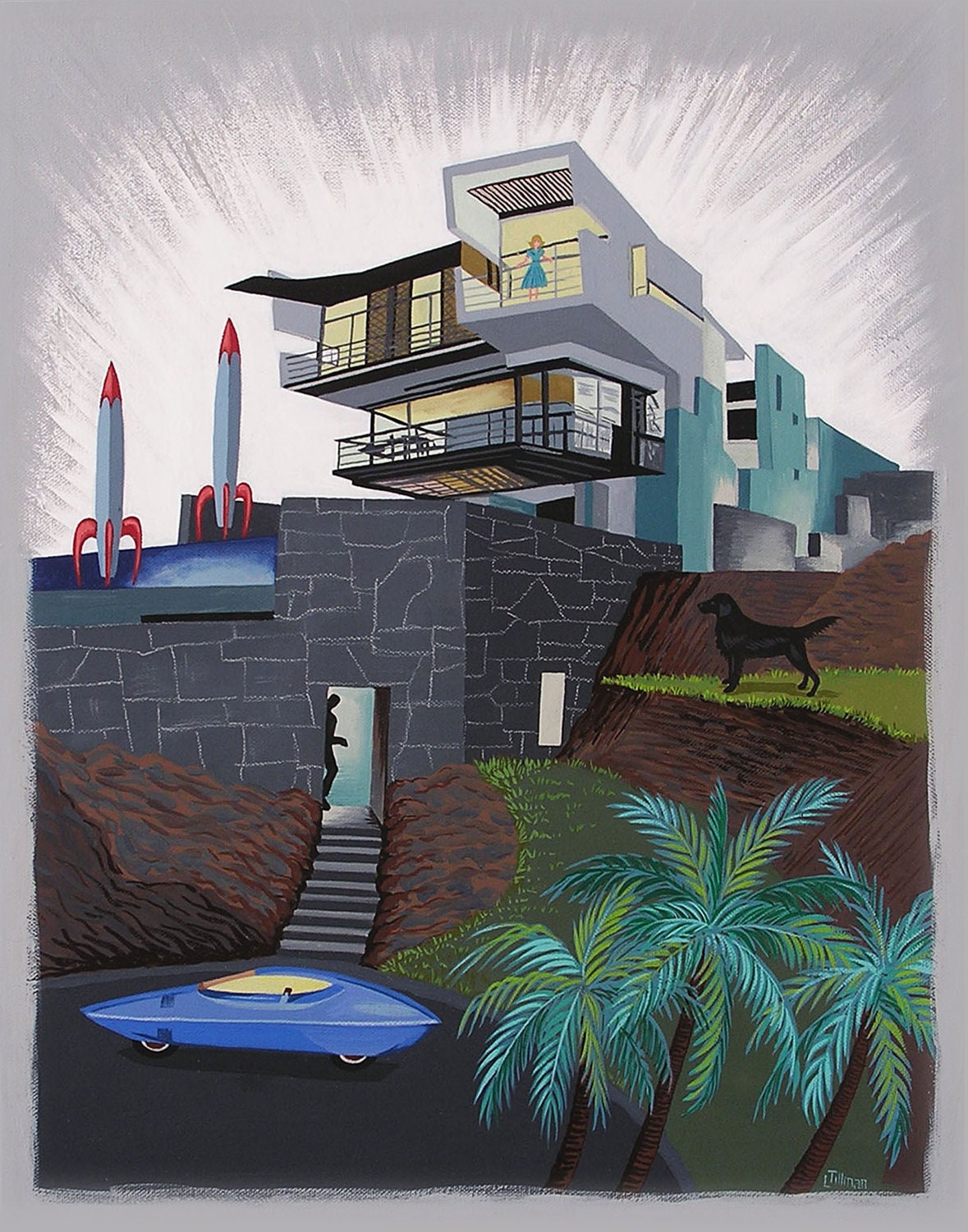 Modern beach art, Beach art painting, Mid century art