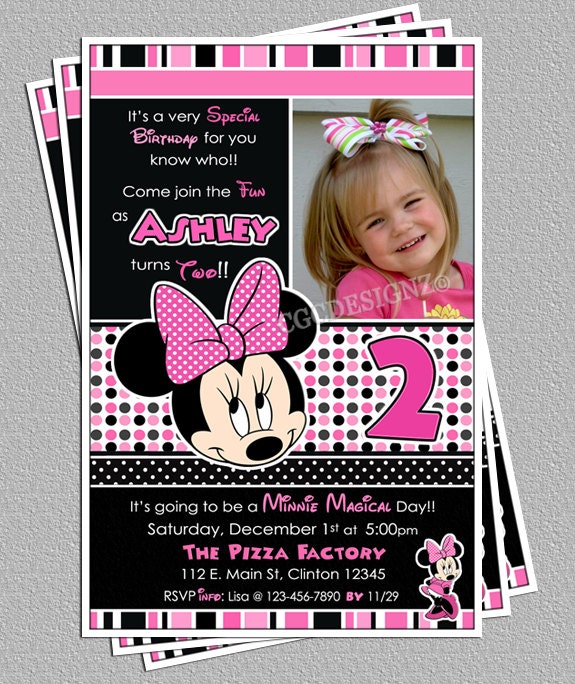 Minnie Mouse Birthday Party Photo Invitation -Includes FREE Thank You card -DIY Digital File -You Print