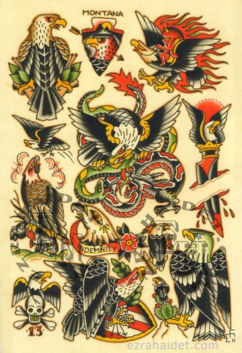 Traditional Tattoo Flash Print 2011 Eagle American 13" x 19"