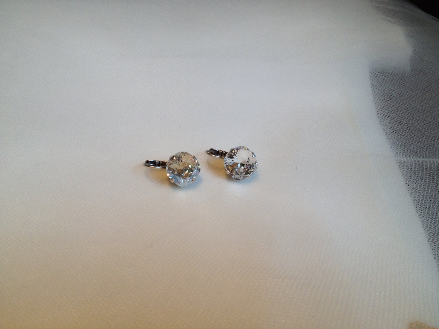 Crystal Clear Swarovski crystal 12mm Cushion cut 4470 Antique Silver Plate Leverback Dangle Drop Earrings Golf earrings