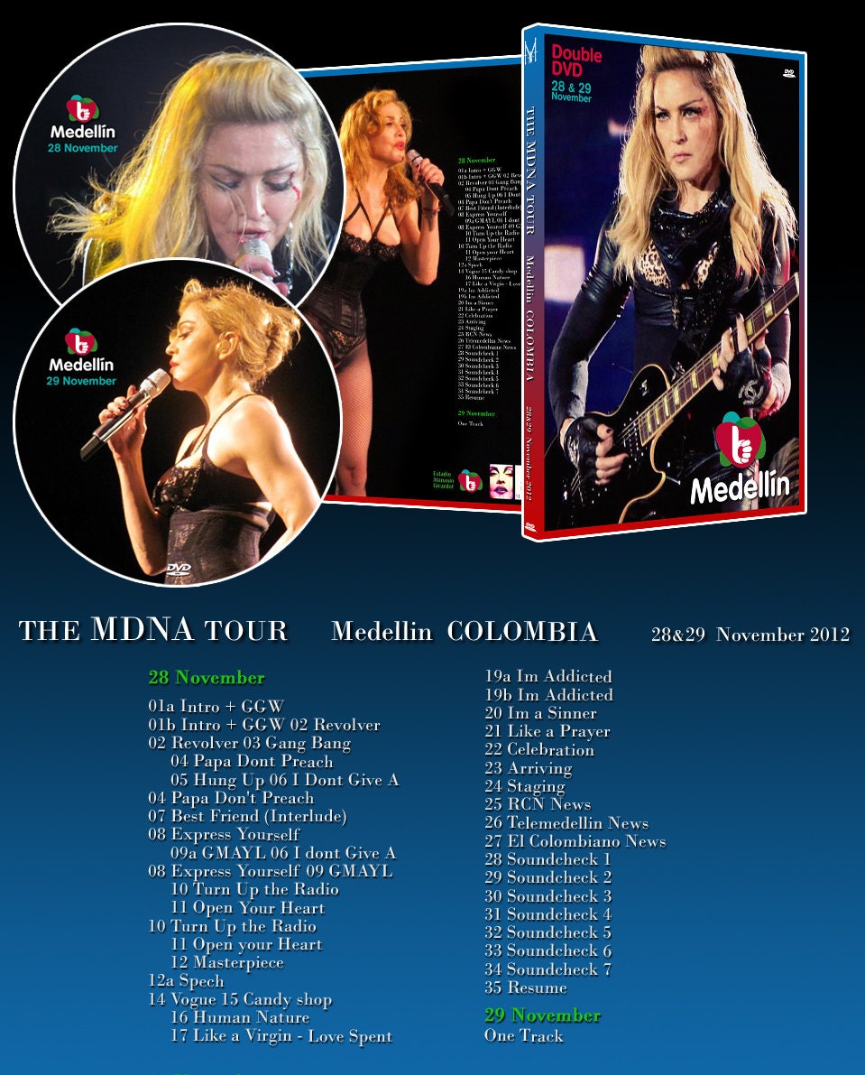 Madonna MDNA Tour DVD Artwork: Colombia Medellin  28 29 november 2012