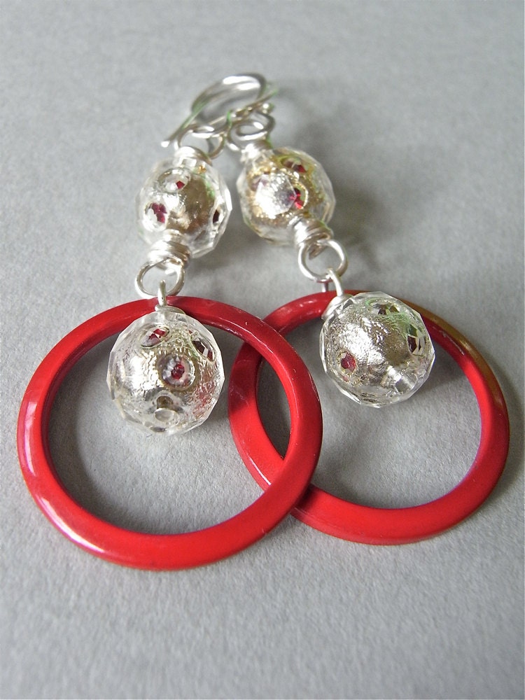On Sale - Earrings - sterling silver, vintage lucite, enameled metal - Geometrica