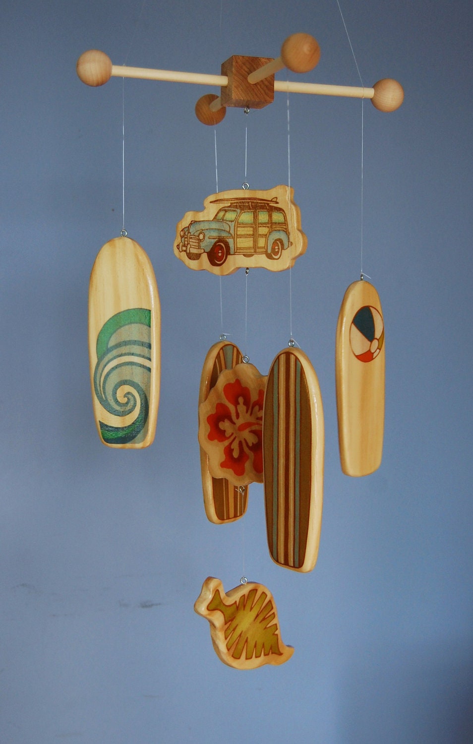 Baby Mobile Surfboards - Woody Surf Boards and Car - Surf or Beach Baby Nursery