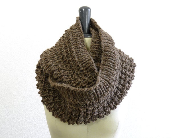 Triple Loop Knit Infinity Scarf in Woodland Brown Alpaca Blend for Men and Women. Rustic and Soft. Spring and Winter Fashion.