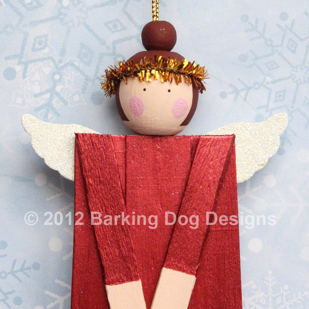 Wood Angel Christmas Ornament . January Birthday Angel Ornament . Handpainted Ornie . Popsicle Stick Angel . Xmas Tree Decoration