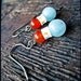Fish Bone Earrings, Gemstone Animal Vertebrae Carnelian Amazonite, Orange White Silver - Frosted Flame