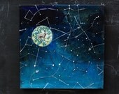 Counting Sheep - ORIGINAL Painting on 18X18 thick edged canvas - sheep moon with constellations