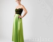 Vintage inspired Coda wrap dress with lace bodice, max length